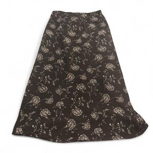 Vintage Rena Rowan Black and Cream Floral Maxi Skirt